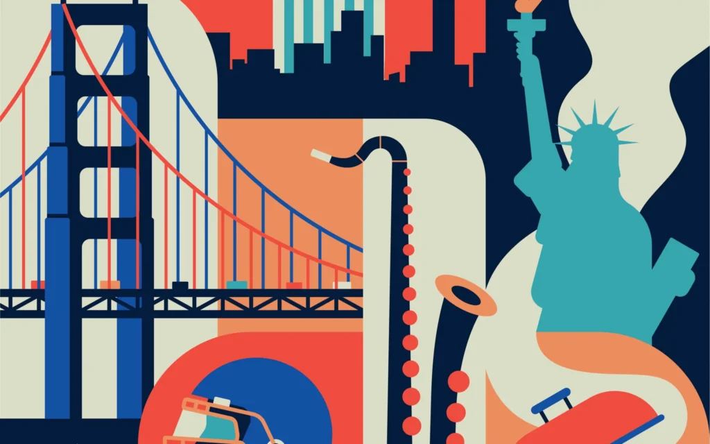 Desain Ilustrasi Flat & Geometris untuk Poster Modern